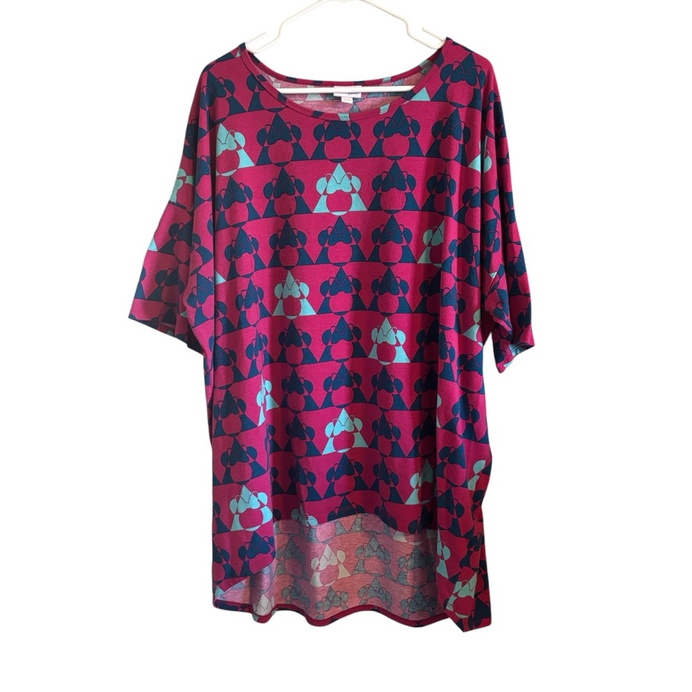 LuLaRoe Magenta Tunic with Teal and Navy Geometric Print